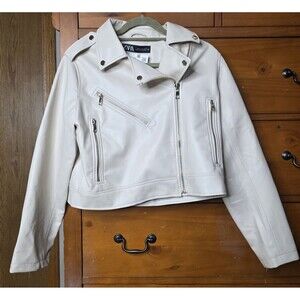 NWT  Faux Leather Zip Up Moto Jacket Size Xl Cream Gold Biker Streetwear